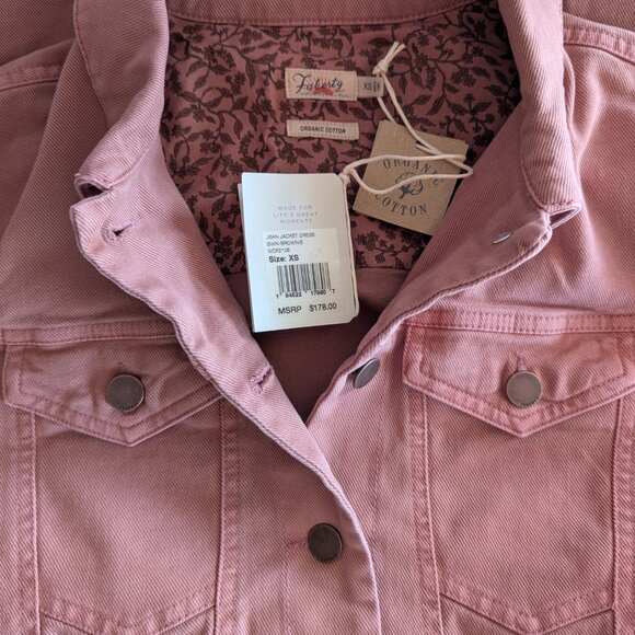 Faherty Jean Jacket Shirt Dress Organic Cotton Brownie Pink Button Casual XS NWT - Picture 6 of 16